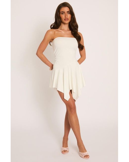Rebellious Fashion Natural Bandeau Asymmetric Frill Hem Mini Dress