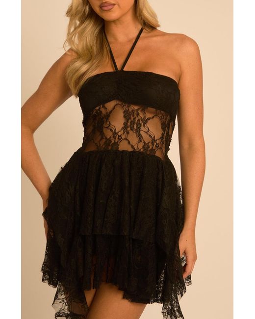 Rebellious Fashion Green Lace Frill Hem Mini Dress