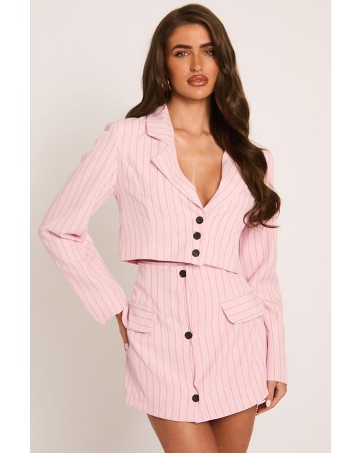 Rebellious Fashion Pink Stripe Tailored Blazer And Skirt Co-Ord Set