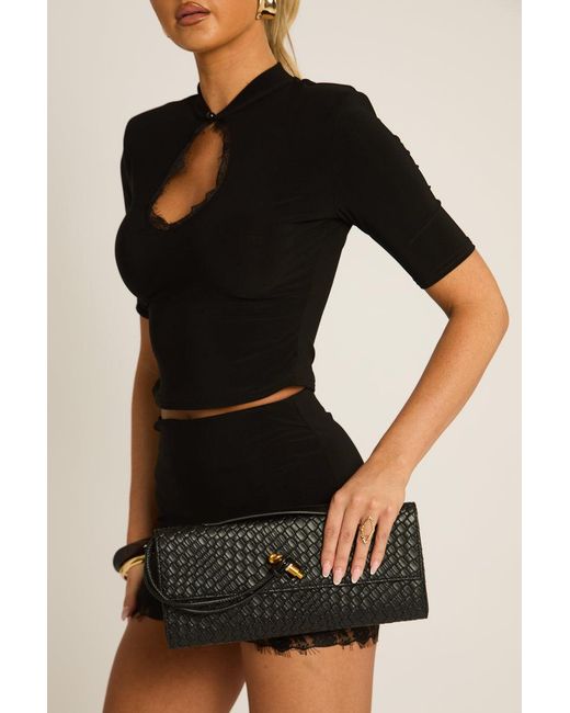 Rebellious Fashion Black Leather Clutch Bag With Clasp