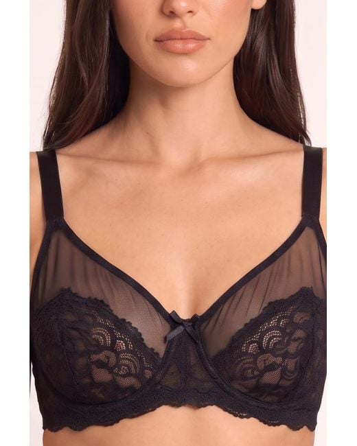 Rebellious Fashion Black Lace Detail Mesh Underwired Bra