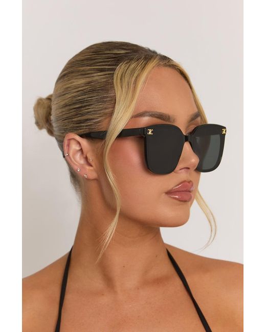 Rebellious Fashion Brown Oversized Logo Detail Sunglasses