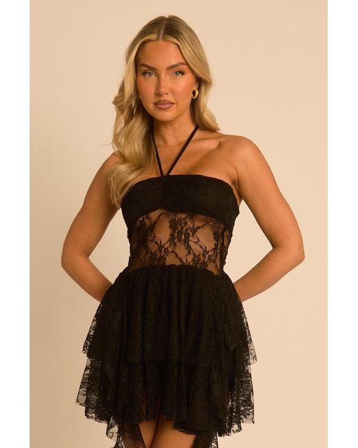 Rebellious Fashion Green Lace Frill Hem Mini Dress