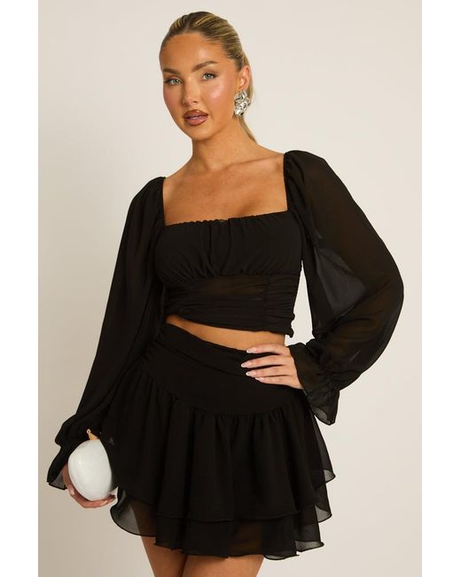 Rebellious Fashion Black Chiffon Frill Mini Skort