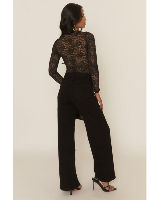 Rebellious Fashion Black Lace Gathered Bust Bodysuit
