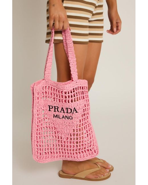 Rebellious Fashion Pink Logo Detail Raffia Tote Bag