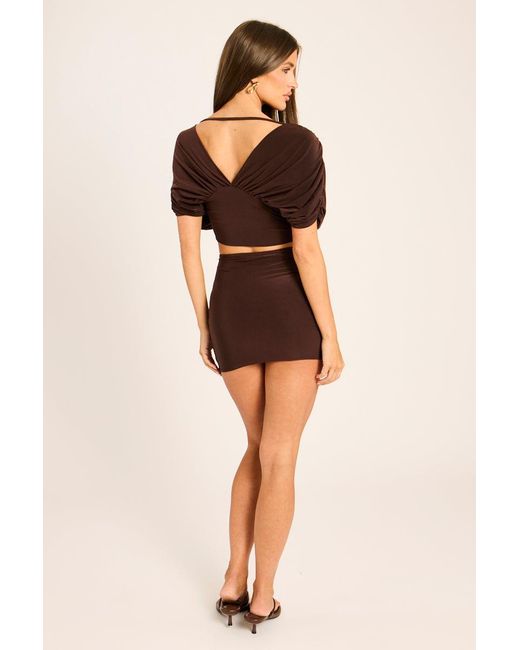 Rebellious Fashion Black Drape Crop Top And Mini Skirt Co-Ord Set