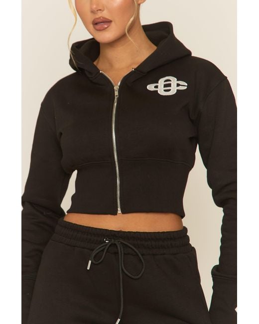 Rebellious Fashion Blue Contrast Motif Cropped Hoodie And Joggers Loungewear Set