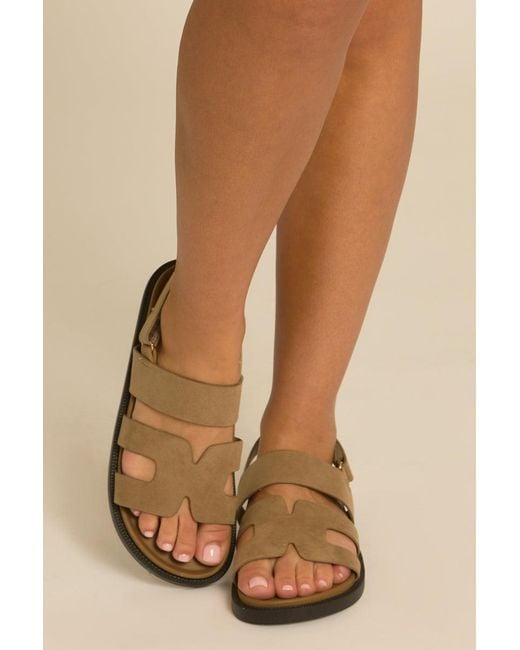 Rebellious Fashion Natural Faux Suede Caged Sandals
