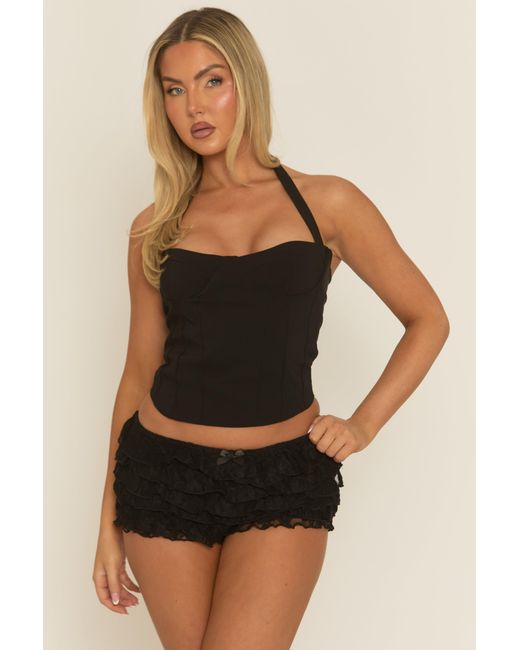 Rebellious Fashion Black Lace Frill Micro Shorts