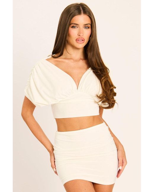 Rebellious Fashion Natural Drape Crop Top And Mini Skirt Co-Ord Set