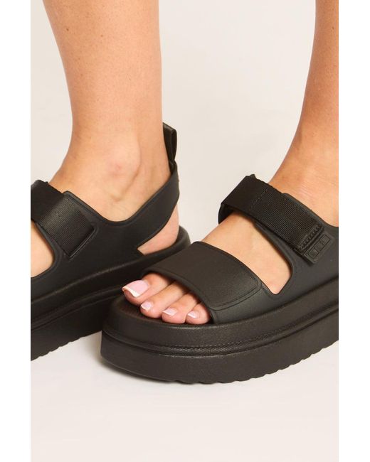 Rebellious Fashion Black Strap Detail Chunky Platform Sandals