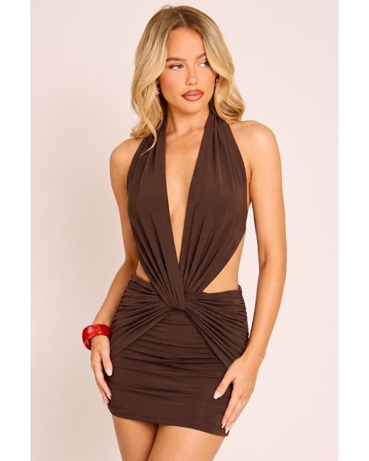 Rebellious Fashion Natural Plunge Twist Mini Dress