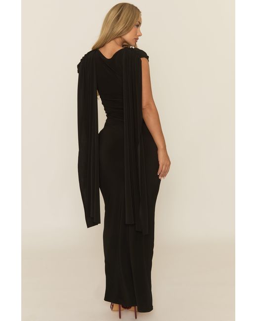 Rebellious Fashion Black Gathered Cape Maxi Dress