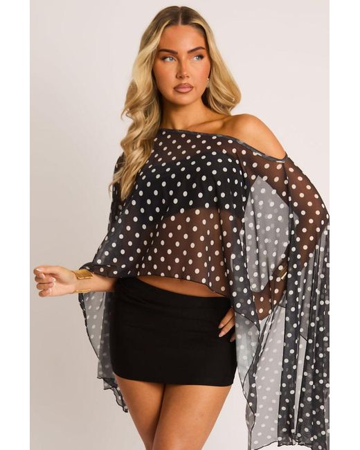 Rebellious Fashion Black Slash Neck Mesh Cape Top