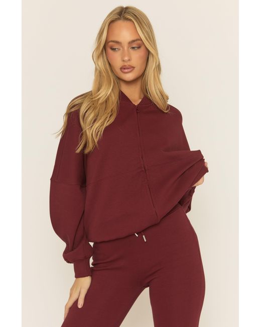 Rebellious Fashion Red Zip Front Bomber And Flare Joggers Loungewear Co-Ord Set