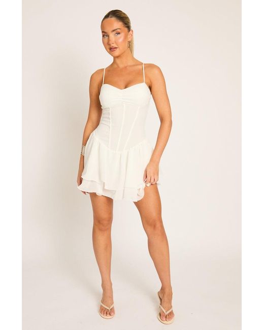 Rebellious Fashion Natural Chiffon Frill Hem Skort Playsuit