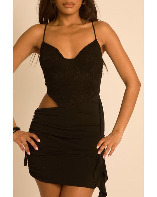 Rebellious Fashion Natural Lace Cut Out Ruffle Mini Dress