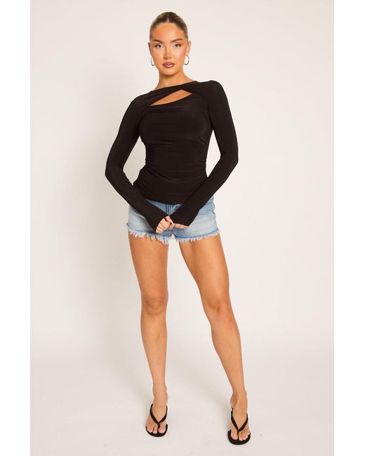 Rebellious Fashion Black Cut Out Long Sleeve Top