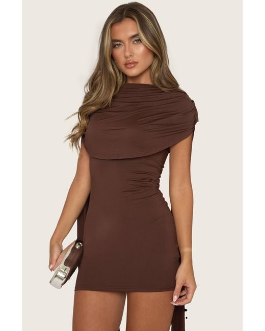 Rebellious Fashion Brown Gathered Cape Mini Dress