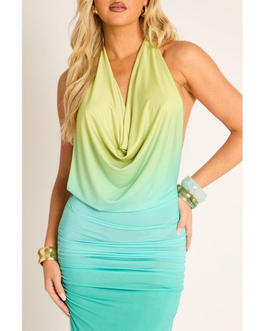 Rebellious Fashion Blue Ombre Printed Cowl Maxi Dress
