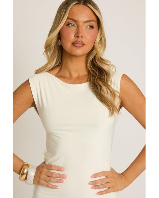 Rebellious Fashion Natural Boat Neck Backless Bodycon Mini Dress