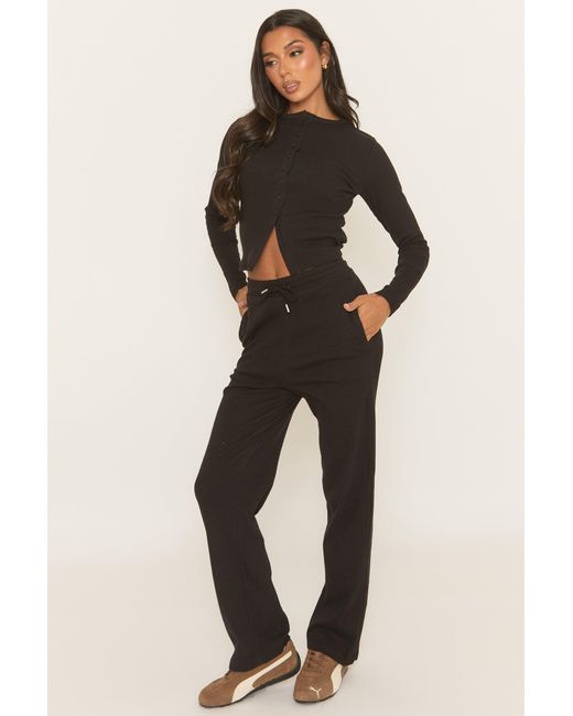 Rebellious Fashion Black Button Front Long Sleeve Top And Trouser Loungewear Co-Ord Set