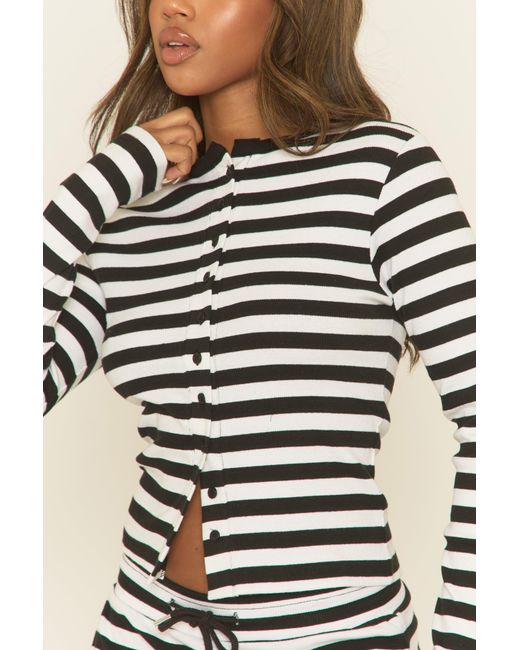 Rebellious Fashion Natural Stripe Button Front Long Sleeve Top And Trouser Loungewear Co-Ord Set