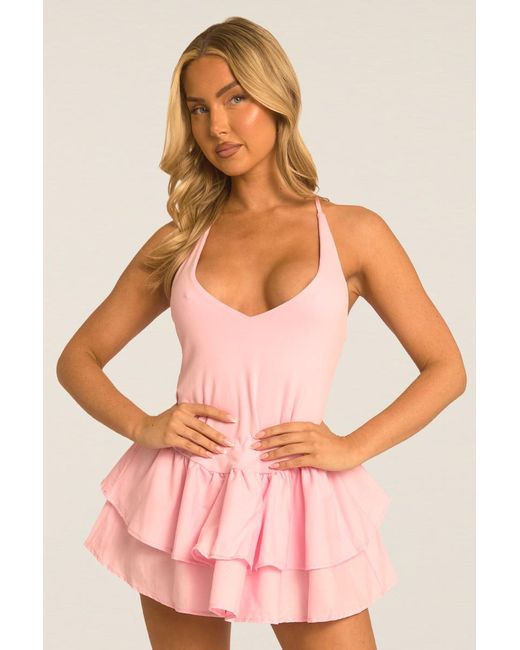 Rebellious Fashion Pink Frill Hem Halterneck Mini Dress