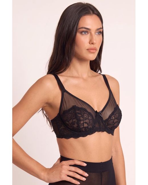 Rebellious Fashion Black Lace Detail Mesh Underwired Bra