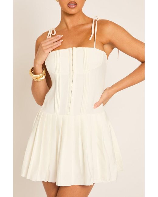 Rebellious Fashion Natural Pleated Corset Mini Dress