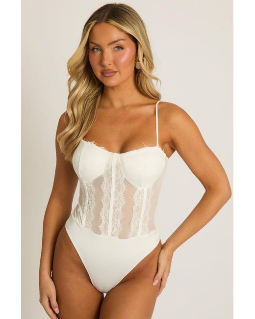 Rebellious Fashion Blue Lace Corset Detail Bodysuit