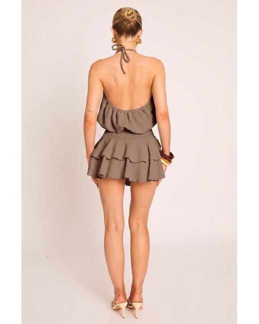 Rebellious Fashion Brown Textured Flippy Playsuit