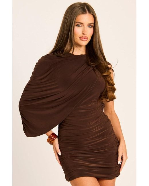 Rebellious Fashion Brown Draped Asymmetric Mini Dress