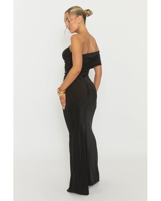 Rebellious Fashion Black One Shoulder Acetate Slinky Maxi Dress