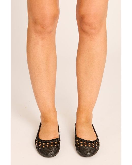 Rebellious Fashion Black Woven Raffia Ballet Flats