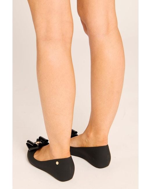 Rebellious Fashion Black Matte Bow Trim Detail Jelly Ballet Flats