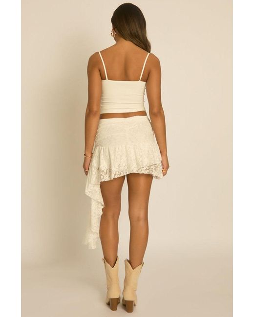 Rebellious Fashion Natural Ivory Lace Tiered Ruffle Mini Skirt