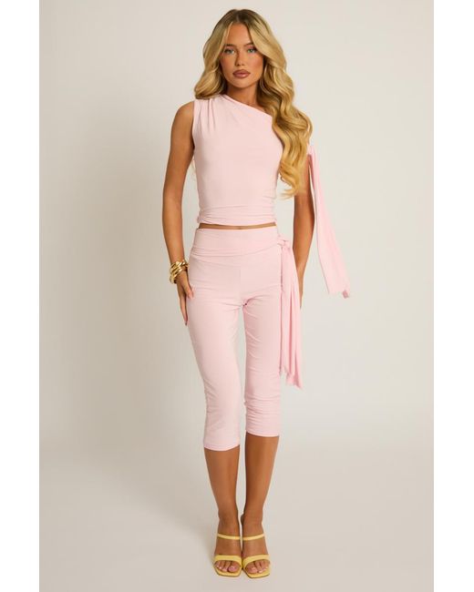 Rebellious Fashion Natural Tie Shoulder Top And Capri Pants Co-Ord Set