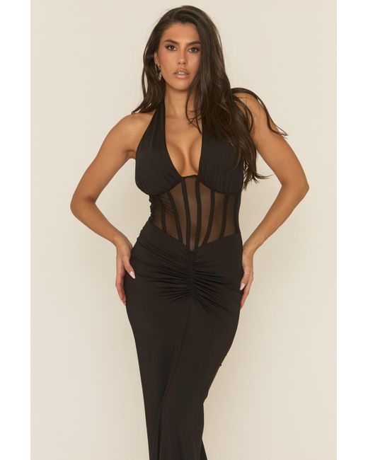 Rebellious Fashion Red Mesh Corset Maxi Dress