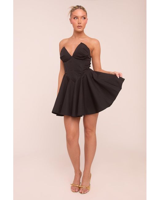 Rebellious Fashion Black Corset Detail Gathered Mini Dress