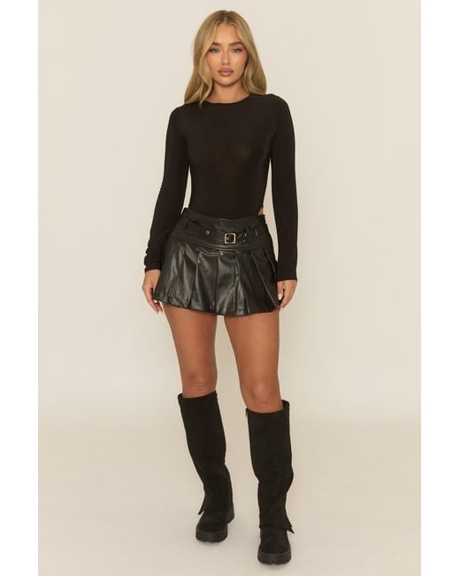 Rebellious Fashion Black Pu Pleated Mini Skort
