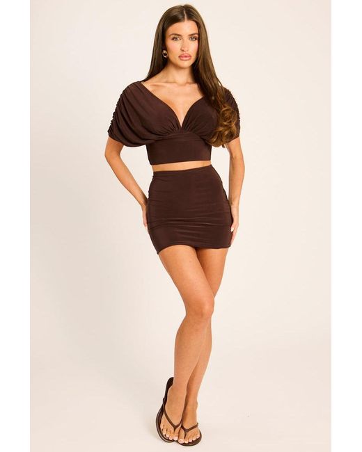 Rebellious Fashion Black Drape Crop Top And Mini Skirt Co-Ord Set