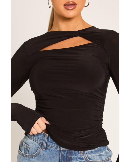 Rebellious Fashion Black Cut Out Long Sleeve Top