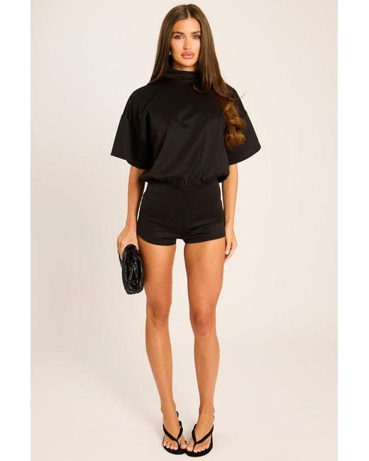Rebellious Fashion Black Open Back Micro Playsuit