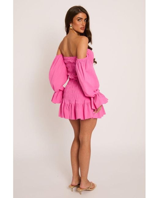 Rebellious Fashion Pink Shirred Frill Hem Mini Dress