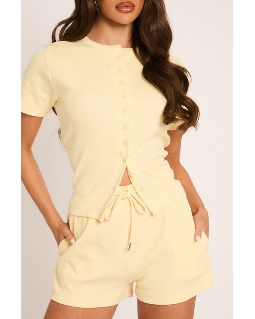 Rebellious Fashion Natural Rib Button Front Top And Short Loungewear Co-Ord Set
