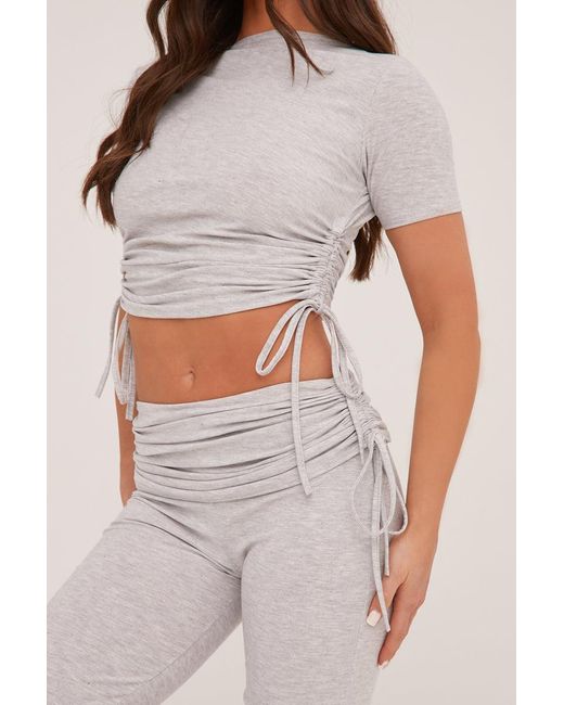 Rebellious Fashion Natural Ruching Detail Cropped Top & Trousers Co-Ord Set