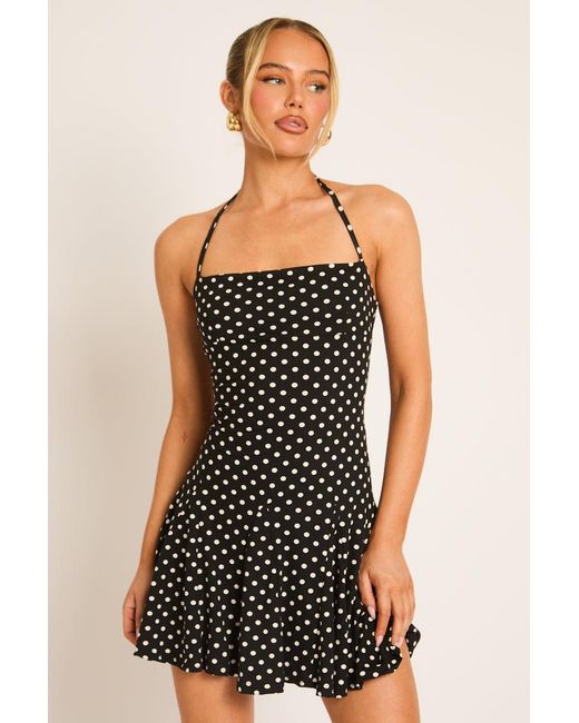Rebellious Fashion Black Polka Dot Godet Hem Mini Dress