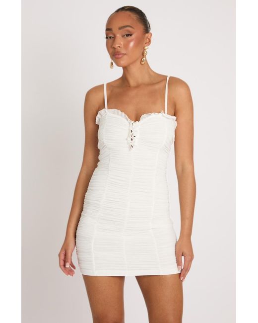 Rebellious Fashion White Ruched Strappy Mini Dress